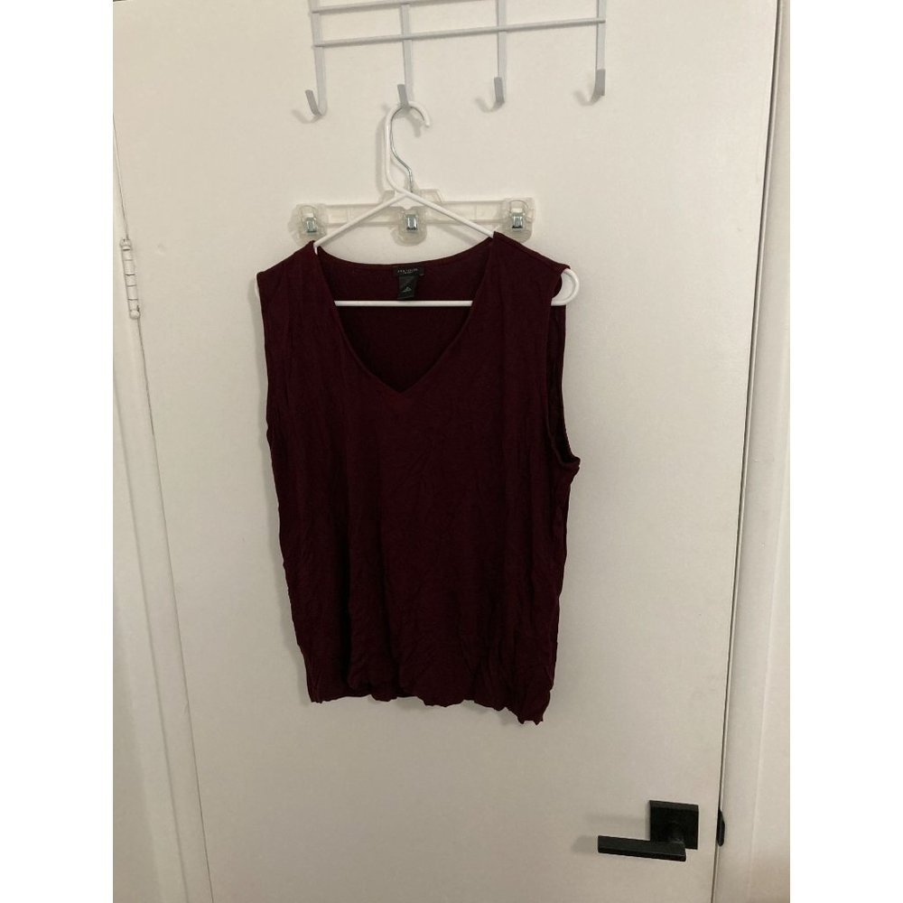 Ann Taylor Factory Women's Sleeveless V-Neck T-Shirt, Burgundy, XL